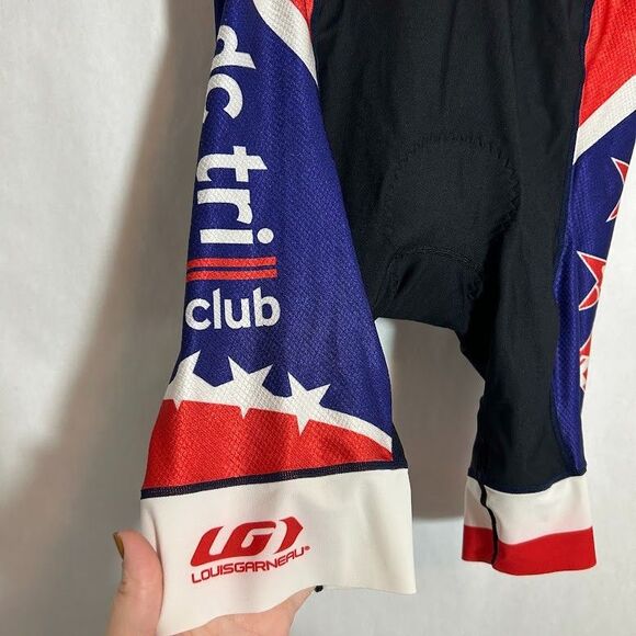 Louis Garneau Padded Cycling Shorts Mens L Black Red Blue DC Triathlon - Picture 4 of 9